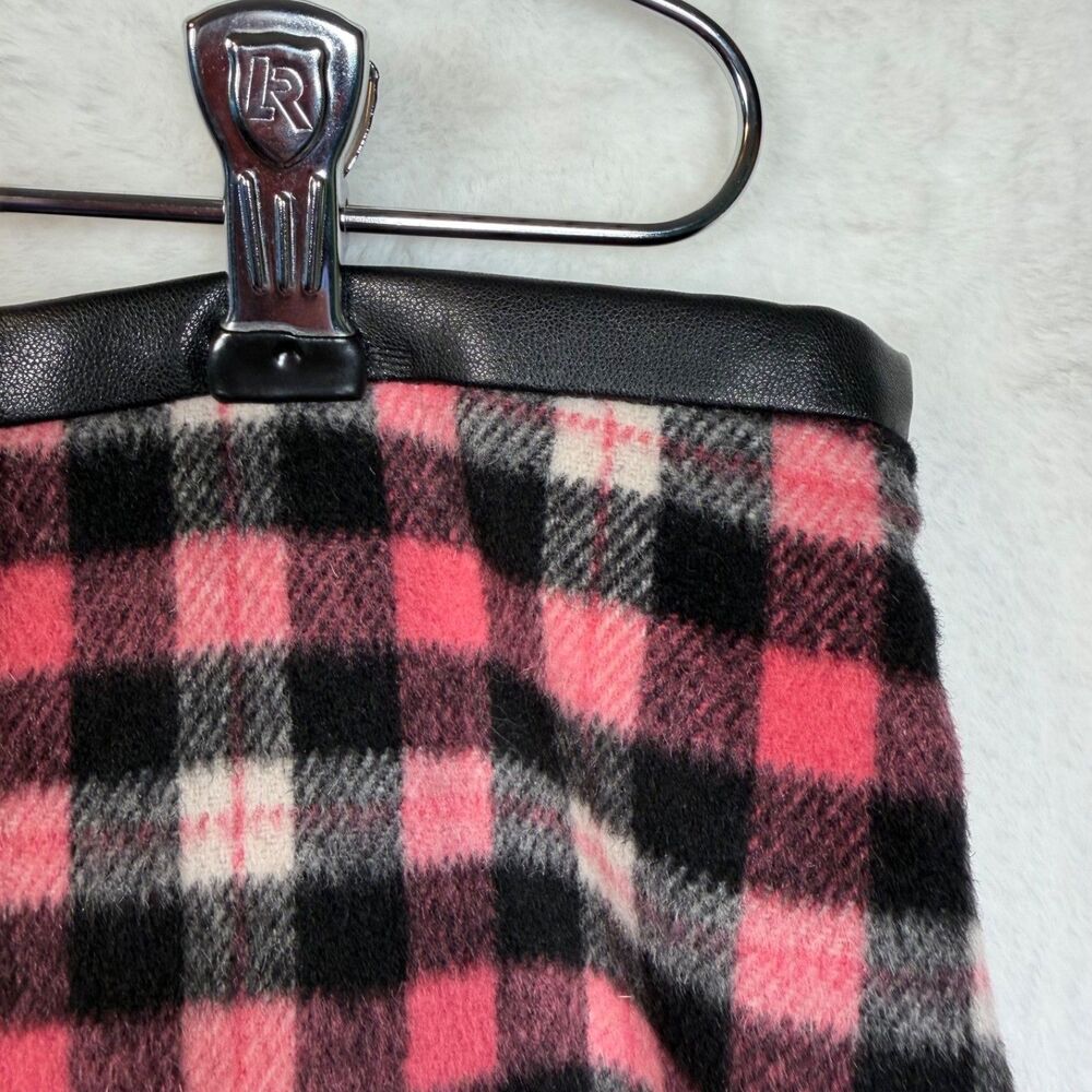 Talbots Pink Black Plaid Straight Skirt Womens Size 10 Wool Blend Faux Leather - Picture 7 of 9